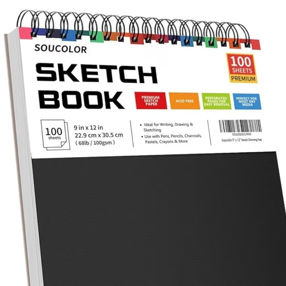 Soucolor Sketch Book 9x12 100 Sheets Premium Acid Free Spiral Bound Paper Pad O1